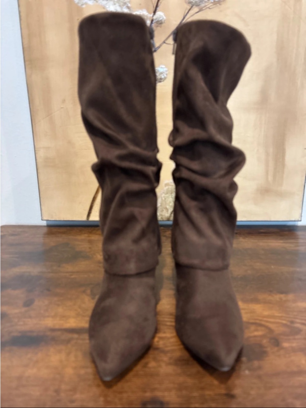 Nine West Brown Suede Slouchy Pointed-Toe Knee Boots